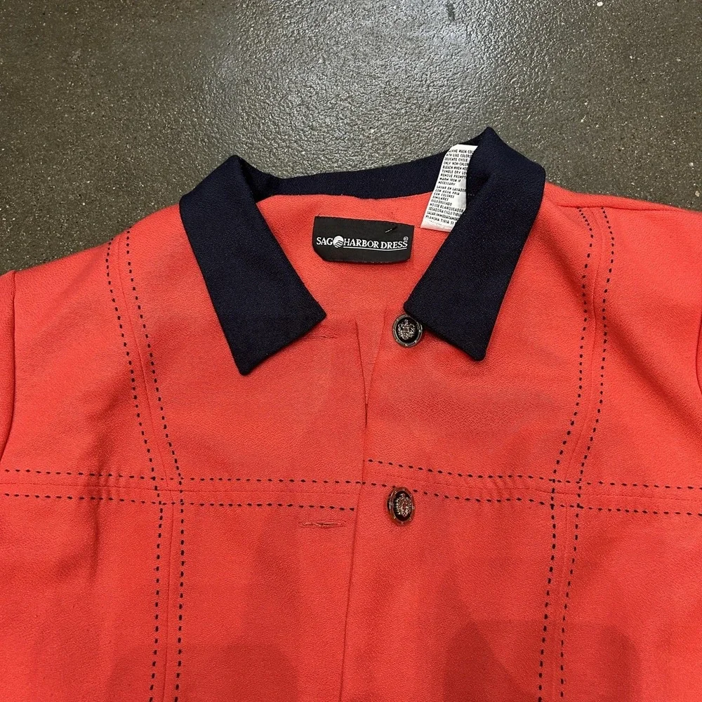 Sag Harbor‎ Dress Jacket Womens 14 Red Navy Contrast Collar Cropped Button Front